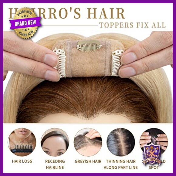 18 Inch Human Hair Topper Silk Base Clip In Hairpiece for Thinning Hair